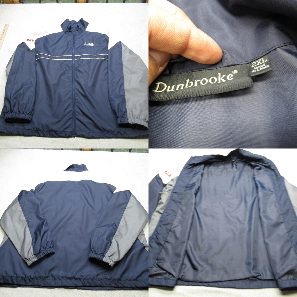 Seattle Seahawks Jacket Mens 2XL Dunbrooke Blue Full Zip Windbreaker NFL SI VTG